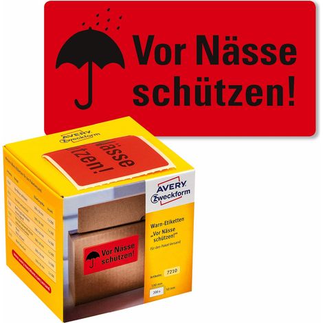 200x Warn-Etiketten Vor Nässe schützen 100x50mm Rolle Neonrot (1/5)