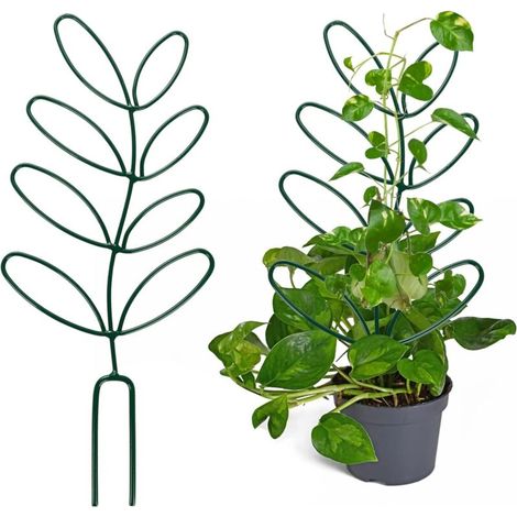 Lot de 2 petits treillis pour plantes en pot, 31,5 cm en forme de feuille, mini treillis pour plantes grimpantes en métal, support pour plantes d'intérieur et d'extérieur