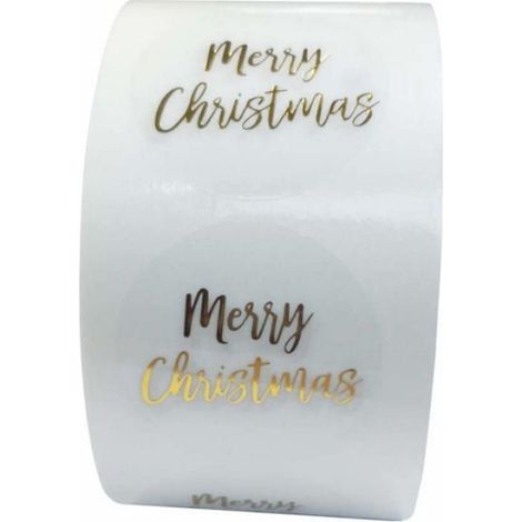 Etiquettes Autocollantes - Rondes - Transparentes - Motif Merry Christmas - Pour Cartes De Remerciement Et Decoration Noel - 500 Unites (1/3)