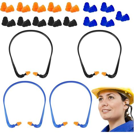 Set of 4 Noise-Canceling Headbands with TPE Earplugs, 2 Black and 2 Blue, with 15 Pairs of Replacement Ear Tips, Comfortable Noise Protection for Work, Travel, Swimming and Daily Activities (1/5)
