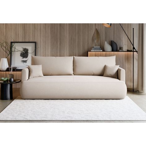 Selsey Ovo Mini – 3-Sitzer Schlafsofa mit Bettkasten, Chenille Easy-Clean, creme