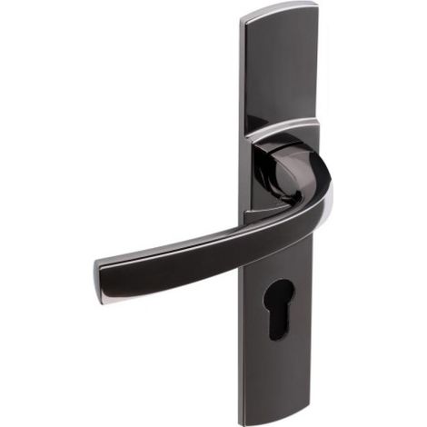 Ensemble de poignée ”Muze” sur plaque - BEZAULT - Platine - Plaque 215 x 41 mm - entraxe de fixation 195 mm - Porte palière - clé I avec trou oblong pour protecteur de cylindre (1/3)