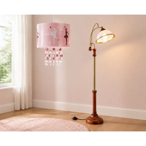 Set di lampade vintage dal design stravagante (2 pezzi) – Lampada a sospensione “Ballerina rosa” e lampada da terra in stile Art Nouveau (1/5)
