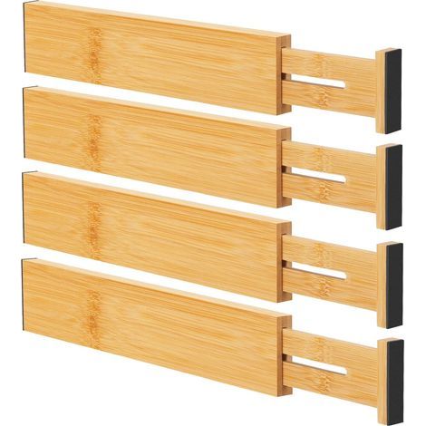 4er-Set verstellbare Schubladeneinsätze aus Bambus für Kleidung, Küche, Kommode, Schlafzimmer, Badezimmer und Büro, 30,5 bis 43,2 cm, Natur (1/5)