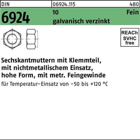 Ecrou hexagonal DIN 6924 Pièce de serrage M12x 1,5 10 galv. 100 pièces