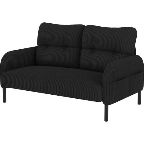 Ensemble salon 3 pièces canapé 2 places, fauteuil et repose-pieds en tissu cord noir avec poche latérale (1/5)