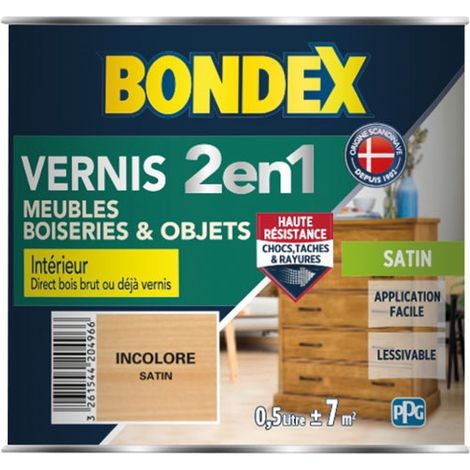 Bondex – Vernis bois intérieur satin 0,5L incolore – Haute résistance aux chocs et taches – Application sur tous types de bois