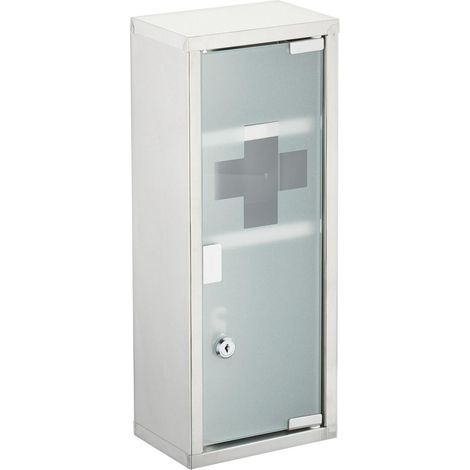 Armoire à pharmacie murale moderne 45 x 18 x 12 cm 3 compartiments sécurisée design épuré en acier inoxydable argenté (1/5)