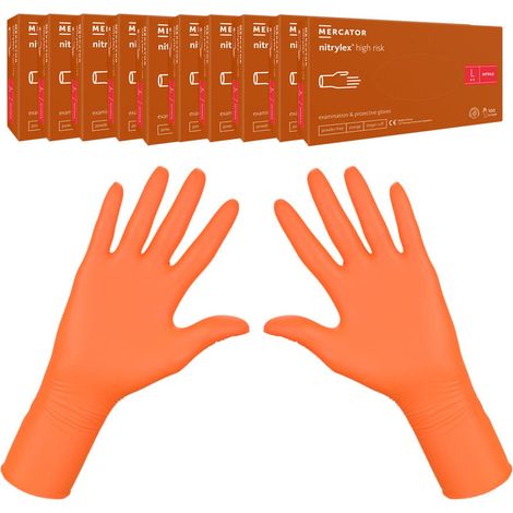 Guanti in nitrile taglia L, arancioni, Mercator Nitrylex High Risk, 100 pezzi, cartone da 10 pezzi (1/5)