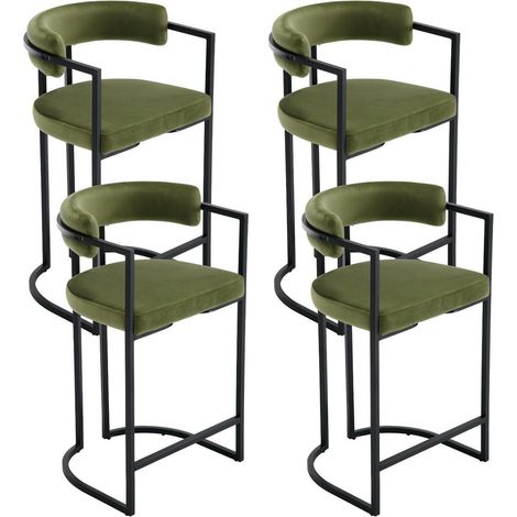 Barhocker 4er Set Samt mit Armlehnen und Rückenlehne, Grün (1/5)
