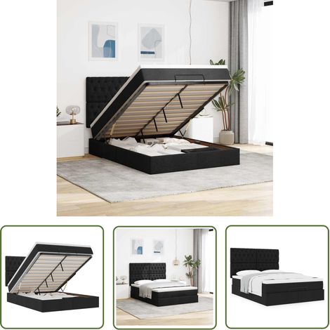 VidaXL Cadre de lit ottoman avec matelas noir 140x190 cm tissu (1/5)