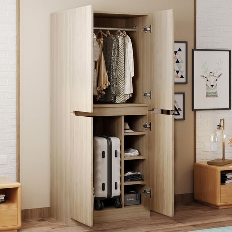 Armario 70x40x170 cm color madera natural en madera con doble puerta y compartimentos (1/5)
