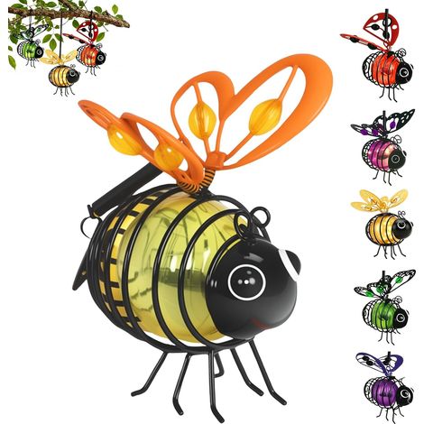 2 Pièces Lampe Solaire Abeille Suspendue, LED Étanche pour Jardin, Terrasse, Balcon et Cour, Orange (1/5)