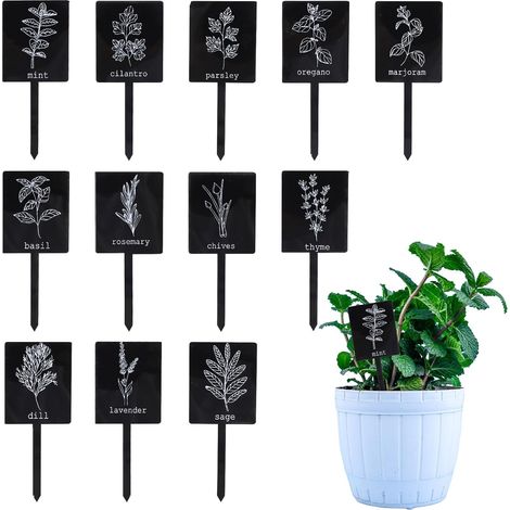 24pcs Étiquettes Plante Signes avec Nom Imprimé, 10cm Acrylique Marqueurs Herbe Étiquettes Piquet Plante Imperméables pour Intérieur Extérieur Jardin Plantes Pot Semis Serre (Noir, 12 Styles) (1/5)