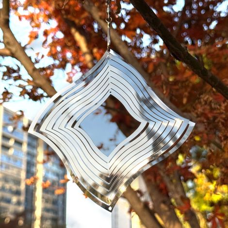 Coupe-vent incurvé en acier inoxydable 3D diamant avec fonction de rotation à 360 ° – métal réfléchissant, effet hypnotique, décoratif pour jardin et balcon (1/2)