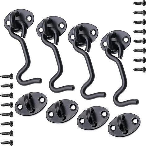 Lot de 4 crochets tempête œillets - Acier inoxydable - Porte, fenêtre, portail, garage, clôture (7,5 cm) (1/5)