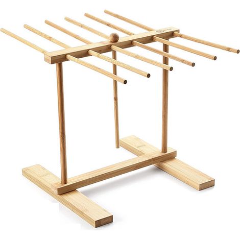Égouttoir à pâtes suspendu universel en bambou et bois avec barre de transfert, idéal pour la cuisson des pâtes italiennes. En stock. Disponible. (1/5)