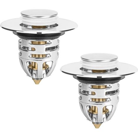 Bouchon de lavabo de salle de bain de rechange, 2 pièces, bouchon de vidange universel en laiton, crépine pour trou de vidange de 24 à 40 mm, bouchon à pression en acier inoxydable, anti-débordement