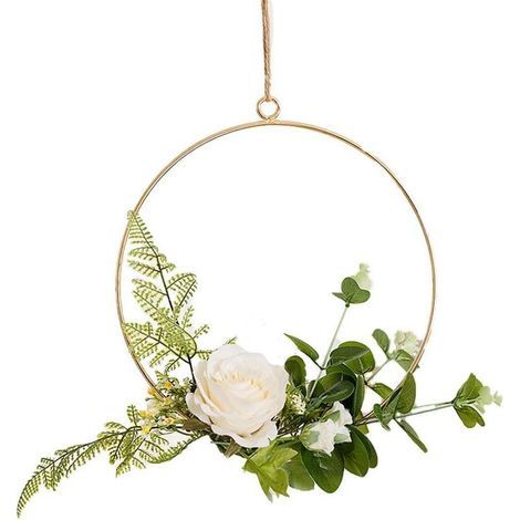 Wandgirlande – Runder Dekokranz – Künstliche Blumen – 20 cm – Weiß – 1 Stück (1/3)