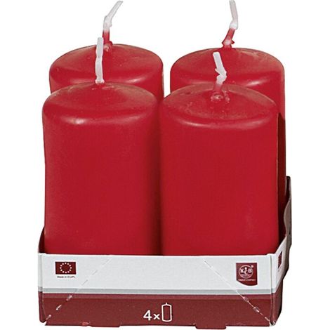 Heider GmbH Stumpenkerze 8cm Ø4cm rot 4 Pack - 10 Stück