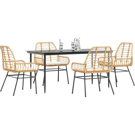 Ensemble à manger jardin coussins 5 pcs-Salon de jardin marron poly rotin verre 536537 (1/5)