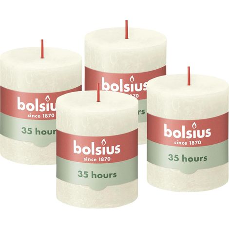 Bougies pilier rustique - Ivoire - 8 x 7 cm - Lot de 4 - Longue durée de combustion de 35 heures - Bougie de maison - Non parfumée - Cire naturelle végétalienne - Sans huile de palme