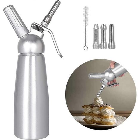 Siphon Chantilly 2024, Siphons de cuisine, Siphon Chantilly en acier inoxydable, 3 douilles décoratives en acier inoxydable