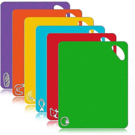 6-piece Cutting Board Extra-thick Plastic Non-slip With Food Icon (1/5)