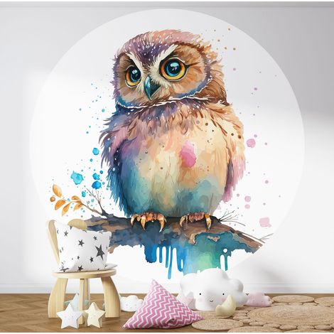 Papier peint rond / cercle Enfants - Hibou - Diamètre 240 cm en 4 Parties (1/3)