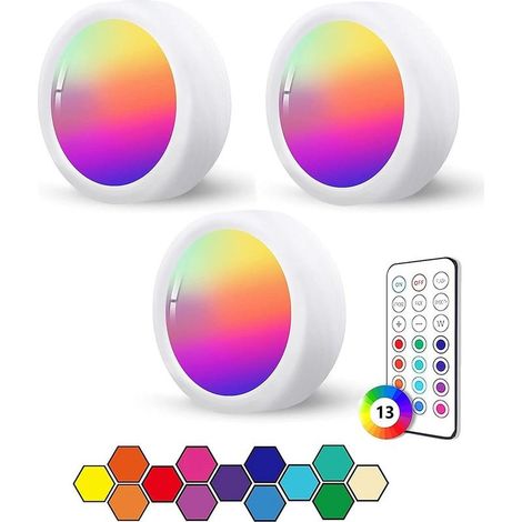 Veilleuse dirigélampe de ramassagetélécommande sans fil 13couleur RVBProjecteur à piles pour armoire de chambre-Blanc 1Une télécommande 3Une lampe (1/5)