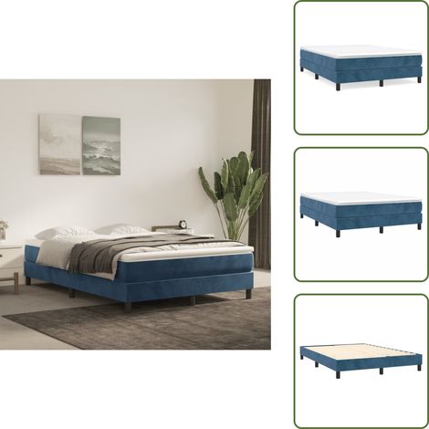 Boxspringbett mit Matratze Dunkelblau 140x200 cm Samt - Samtbett - Boxspringbett - Doppelbett - Bettauflage - Matratze (1/5)