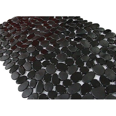 Tapis de baignoire antidérapant en galets avec trous d'évacuation, tapis à ventouses pour baignoire (40,6 cm L x 88,9 cm l, marron) (1/5)