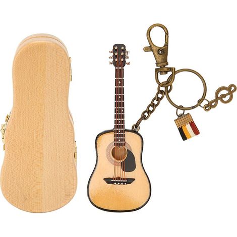 Mini-Gitarren-Schlüsselanhänger, glattes Holz, detailreiche Ausführung, Miniatur-Holzgitarre für Tisch, Regal, Schrank (1/5)