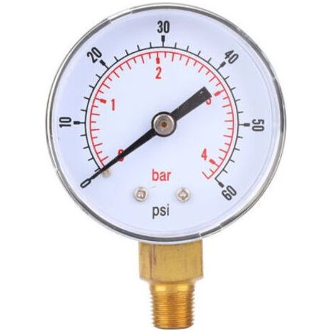 ALLIANDISManomètre 50 mm, cadran 1/8 BSPT, connexion inférieure pour air, eau, huile, gaz (0-60 psi, 0-4 bar) (1/4)