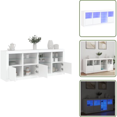 The Living Store Buffet avec lumières LED blanc 164x37x67 cm - Meuble De Rangement - Buffet - Meuble Tv - Luminaire Led - Design Moderne (1/5)