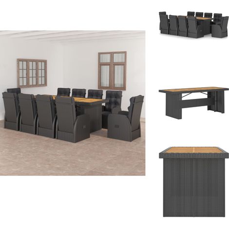 Salon de jardin 11 pcs avec coussins résine tressée noir - Salon De Jardin - Mobilier De Jardin - Set De Salon De Jardin - Table Et Chaises De Jardin - Résine Tressée