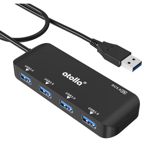 Hub USB 3.0, hub USB 4 ports avec transfert de données 5 Gbit/s, rallonge USB ultra fine pour clavier, souris, clé USB, imprimante, compatible avec Windows, Mac, Linux - Câble de 60 cm (1/5)