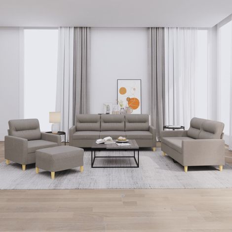 4-tlg. Sofagarnitur mit Kissen Taupe Stoff (1/5)