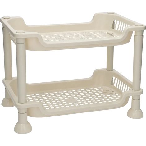 Estantería organizadora de 2 niveles, diseño multiusos, color blanco marfil. (1/2)