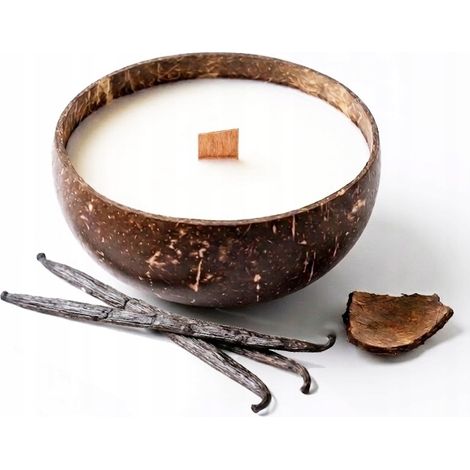 Vela de soja perfumada de 400 g con aroma a coco y vainilla, mecha de madera n.º 16XXL (1/4)