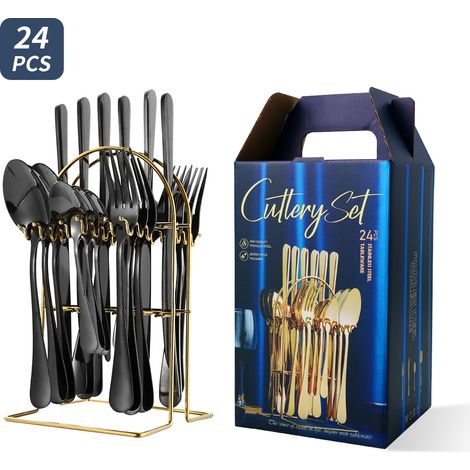 Set de Couverts en Acier Inoxydable 24 Pièces à Suspendre avec Boîte - Noir (1/5)
