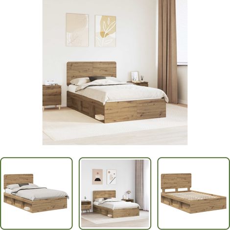vidaXL Lit chêne -  Cadre de lit Chêne artisan 120 x 190 cm Pin massif (1/5)