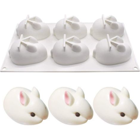 Molde de silicona con forma de conejito para pasteles, molde de silicona antiadherente de Pascua, molde de conejito y huevo de Pascua, para pasteles, postres, jabón, gelatina, pan, pudín, muffins (Con (1/5)