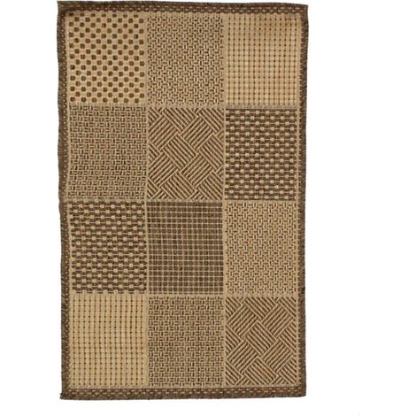 Tapis tissé marron 60x110 cm – Motifs carrés – Confectionné en polypropylène – Pour descente de lit chaleureuse – Thedecofactory (1/7)