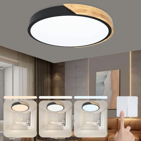 Modern dimmable LED recessed ceiling light in acrylic and wood for bedroom, living room, or office, 30cm, pink (1/2)