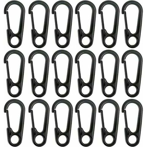 Mini mousqueton en alliage de zinc pour porte-clés, idéal pour l'escalade, la randonnée, l'alpinisme, le camping et la pendaison d'objets (noir, dimensions : 31,3 × 14,3 mm), lot de 20 pièces. (1/4)