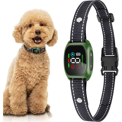 Collier anti-aboiement intelligent écran LCD couleur, 8 niveaux sensibilité, 4 modes bip/vibration/choc, filtre anti-fausses alertes, sangle ajustable 8-120lbs, recharge USB (1/5)