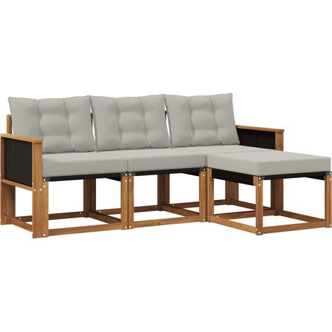 Outdoor-Sofagarnitur 4 stk. Natur und Hellgrau vidaXL