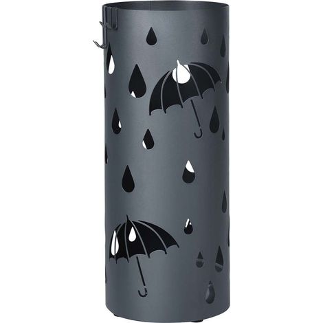 Portaombrelli in metallo supporto per ombrelli con raccoglitore d'acqua e ganci 49cm tondo grigio antracite opaco 120002674