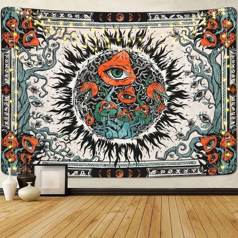 Mushroom Wall Tapestry Burning Sun Eyes Mandala Vines Wall Tapestry Funny Moon Phase Wall Decor for Bedroom Aesthetic 200 x 150 cm (1/5)